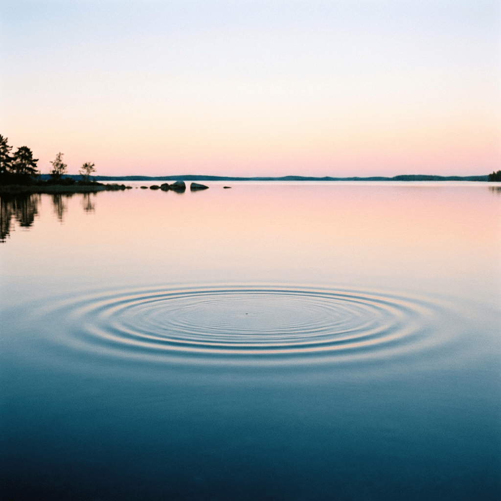 Gentle ripples on a calm lake surface reflecting soft sunset colors.