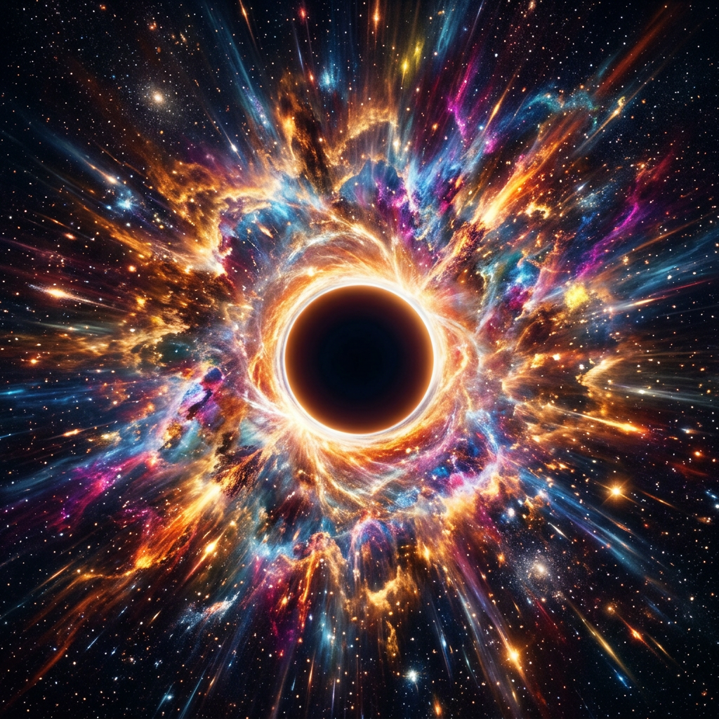 Black hole with bright swirling gases and cosmic dust in space